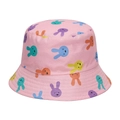 Pink bucket hat for kids featuring colorful cartoon rabbit prints with wide brim - 51-52CM(2-4 Years Old) / Pink Little Rabbit