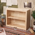 Natural wood display cabinet with two tiers and transparent front panels measuring 43x33x15cm - Large / Natural Wood