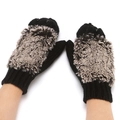 Women knit hedgehog mittens cute winter warm thick plush gloves black cute animal style - Adult Free Size / Hedgehog Black