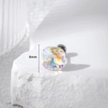 8mm iridescent square crystal stud earring with titanium steel screw back on stone base - 8MM Fat Square - 1 Piece / White Shimmer (A143-7)