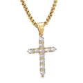 Hip hop stijl gouden box ketting met iced out kruis hanger en fonkelende zirkonen - Gouden Hanger (KP97656)