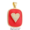 Detailed view of a gold plated red enamel heart pendant with cubic zirconia inlay - Style 21