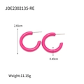 Pink C-shape enamel hoop earrings in stainless steel with bright candy finish - Rose Red (JDE2302135-RE)