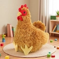 Peluche realistico a forma di gallina marrone e giallo su un tappeto accogliente - 27cm Gallina