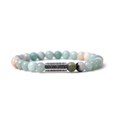 Gros plan de perles en pierre naturelle 8mm avec perle mantra en alliage d'argent - Amazonite