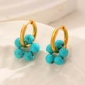 Gold hoop earrings featuring turquoise bead pendants in a minimalist boho style - 18K Gold Plated Green Turquoise Earrings (6769)