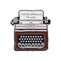 Retro typewriter enamel pin with 'Write about us' text, vintage black and white brooch - Brown Typewriter Write-about-us (QHXZ2435)