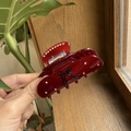 Molla per capelli rossa traslucida in acetato con motivo a fiocco e strass chic - Borgogna - Fiocco Goccia d'Olio con Strass Pinza Media
