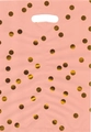 Detailed view of pink plastic gift bag with golden polka dots and die-cut handle design - Polka Dot Orange (17*25CM)