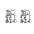 Polished silver metal 3D bear earrings with high-gloss finish on a white background - 1 Pair / White Gold