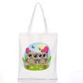 Borsa tote in tela bianca stile giapponese con stampe di coppie di gufi cartoon - Stile C1 / Senza Cerniera Senza Tasca Interna