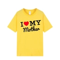 T-shirt jaune à manches courtes en coton avec imprimé noir I Love My Mother élégant - XS / Haut (Imprimé I Love My Mother) / Jaune