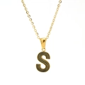 Golden 18K plated stainless steel necklace featuring a letter S pendant with black texture - Letter S (Single Pendant)