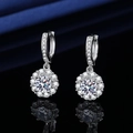 Classic silver-tone S925 halo stud earrings with round-cut center stone and diamonds - Sunflower Earrings Led-147