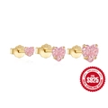Three-piece set of S925 sterling silver heart-shaped pink zircon stud earrings in gold - 925 Silver / Gold-Pink Zircon