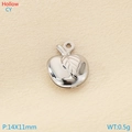 DIY silver apple hollow metal pendant with leaf detail for jewelry making - Silver Apple Style (KLJ9991-Z)