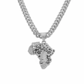 Hip hop silver tone Africa map pendant with iced out leopard face on Cuban link chain - Silver Leopard Africa Map Pendant + 50cm Cuban Chain