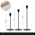 Three-piece set of elegant black metal taper candle holders in varying heights - Large, Medium and Small Combination (6036) / Black