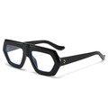 Klassische glänzende schwarze Sechskant-Sonnenbrille mit goldenen Nieten und Klarglas - Schwarzer Rahmen