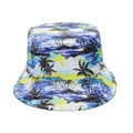 Detail of tropical palm tree and ocean sunset print on a summer sun bucket hat - M (56-58cm) / Blue Tropical Island Style (A)