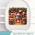 Christmas mouse wall sticker featuring a cute 3D hamster with a red Santa hat and fireplace - Hamster Christmas Style 04
