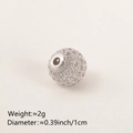 Silver copper round bead with clear cubic zirconia pavé for DIY jewelry making - 10MM White Zirconia Platinum Plated