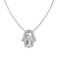 Collar exquisito de plata de ley S925 con colgante de Mano de Fátima y circones - Oro Blanco (DY190804-S-W-WH) / Plata 925