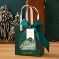Dark green gift bag with transparent window, large satin bow and golden Wedding Day tag - Dark Green + Wedding Tag + Raffia