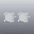 Hip hop style silver plated square stud earrings with iced out cubic zirconia stones - Square Full Drill / Silver