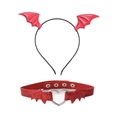 Red faux leather bat wing headband and heart choker set for Halloween party costumes - Red Bat Headband + Choker