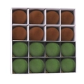 Set of 16 flocked Christmas balls in green and brown colors in a white divider box - Style Four (Brown, Green)