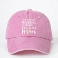 Pink washed cotton baseball cap with white heart embroidery and heart-shaped baseball print - One Size / Pink