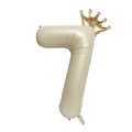 40-inch cream beige foil balloon number 7 with golden crown for birthday parties - Cream White Crown Number 7