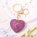 Detail of purple crystal heart keychain with sparkling rhinestones and gold-tone clasp - Purple Rhinestone Heart