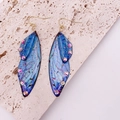 Blue-purple gradient cicada wing earrings with sparkling rhinestones and gold hooks - Dreamy Blue Gold