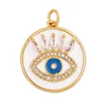 Goldener Evil Eye Anhänger mit weißem Emaille, blauem Iris und funkelnden Zirkon-Wimpern - M917030-White Weißer Runder Anhänger Mit Bösem Blick