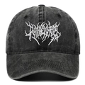 Casquette baseball punk gothique délavée vintage avec broderie blanche en gris foncé - Réglable / Noir
