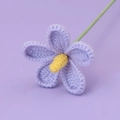 Close-up of hand-knitted purple flower with yellow center and green stem decoration - Meng Si Violet Flower Branch - Purple