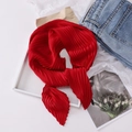 Red pleated 70cm silk scarf with wavy texture shown in a flat lay fashion setting - 70*70cm / Pleated Wine Red