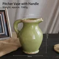 Vase en céramique vintage vert fruit avec glaçure craquelée et détails de poignée - Vase à Poignée à Glaçure Craquelée