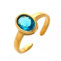 Vintage-Ring aus goldenem Edelstahl mit einem blauen ovalen facettierten Edelstein - Gold mit Blauem Zirkonia