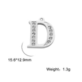 Polished stainless steel letter D pendant with sparkling zircon inlays for DIY jewelry - Letter D