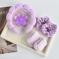 Close-up of lavender purple hair accessory set with headband and flower claw clip - Purple Sponge Headband (6-Piece Set)
