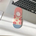 Pink and beige no-show socks with floral smiley face pattern and cotton elastic fabric - Pink Floral