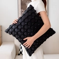 Luxury black square throw pillow case with textured knotted velvet grid design - Black Quilted Bubble Texture Pillow Cover
