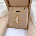 Detail shot of a hollow gold crown pendant with sparkling crystals in a beige jewelry box - Stainless Steel/Copper/Zirconia / Crown Style (F111)