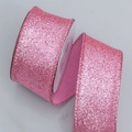 Pink glitter decorative ribbon with wire edges for Christmas DIY gift wrapping - 4cm / Dusty Pink