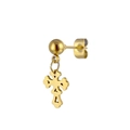 Single gold ball stud earring with cross charm made of durable stainless steel - Cross Pendant Style (No. 1) / Gold