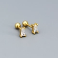 Minimalist gold plated sterling silver earrings with rectangular zircon studs - 925 Silver / Golden (White Stone)