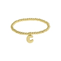 Polished 18k gold-plated brass bead stretch bracelet featuring a capital letter C charm - Letter C